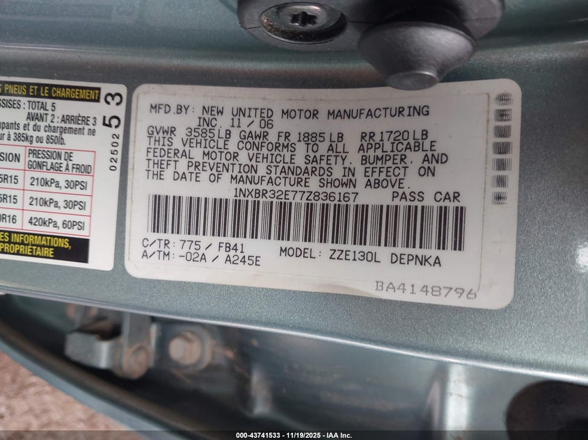 1NXBR32E77Z836167 2007 TOYOTA COROLLA photo no. 9