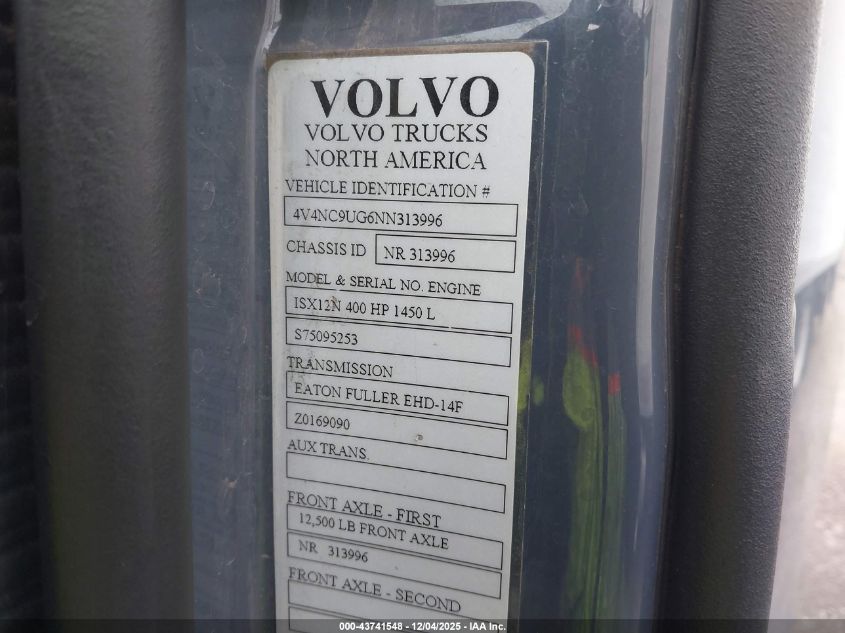 2022 Volvo Vnl VIN: 4V4NC9UG6NN313996 Lot: 43741548