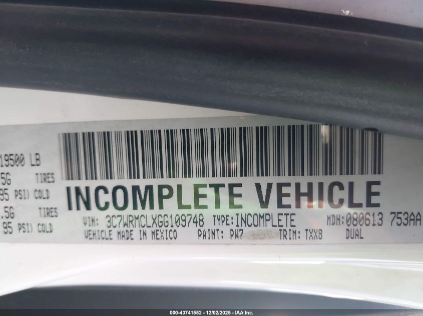 2016 Ram 5500 Chassis Tradesman/Slt VIN: 3C7WRMCLXGG109748 Lot: 43741552