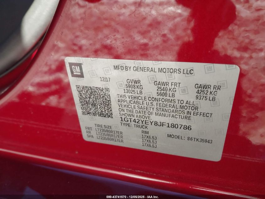 2018 GMC Sierra 3500Hd Denali VIN: 1GT42YEY8JF180786 Lot: 43741570