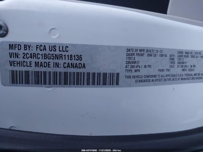 2022 Chrysler Pacifica Touring L VIN: 2C4RC1BG5NR118136 Lot: 43741608