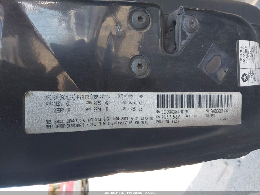 2000 Dodge Neon Highline VIN: 1B3ES46CXYD741139 Lot: 43741665