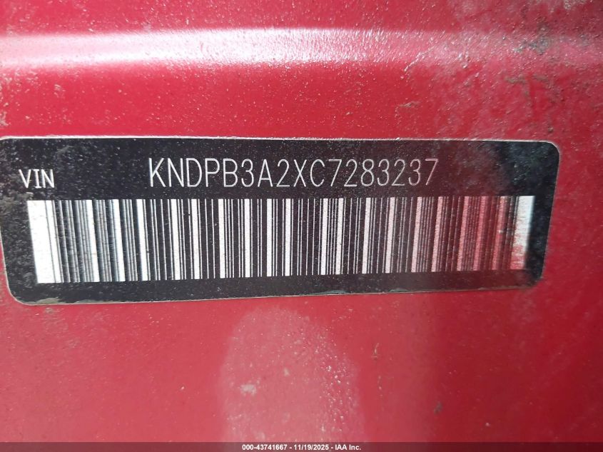 2012 Kia Sportage Lx VIN: KNDPB3A2XC7283237 Lot: 43741667