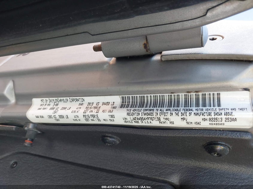 2000 Jeep Wrangler Sport VIN: 1J4FA49S4YP767138 Lot: 43741740