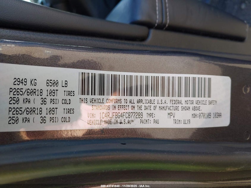 1C4RJFBG4FC877289 2015 JEEP GRAND CHEROKEE photo no. 9