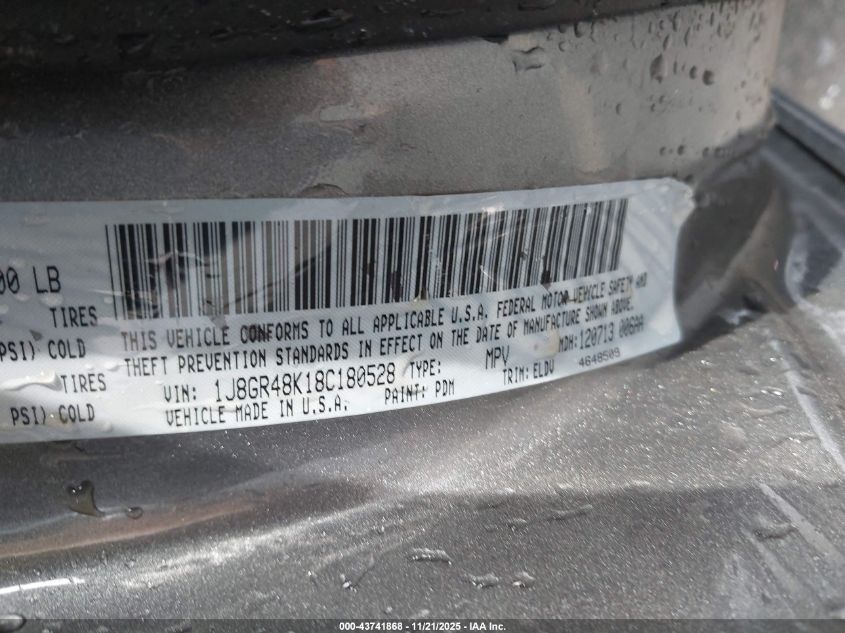 2008 Jeep Grand Cherokee Laredo VIN: 1J8GR48K18C180528 Lot: 43741868