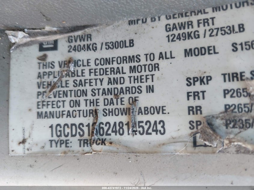1GCDS136248145243 2004 CHEVROLET COLORADO photo no. 9