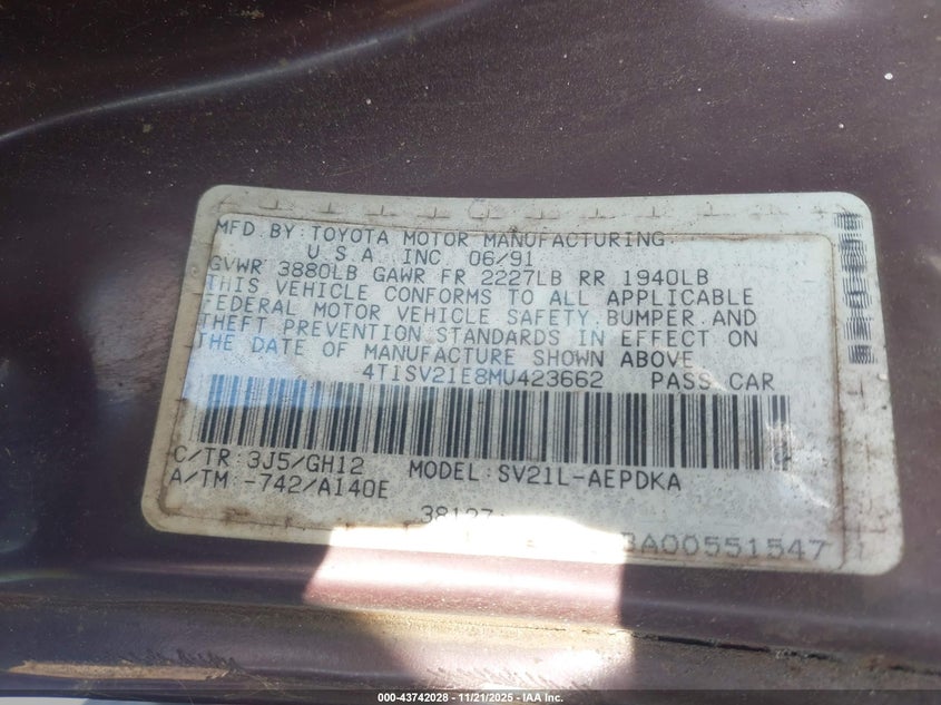 4T1SV21E8MU423662 1991 TOYOTA CAMRY photo no. 9