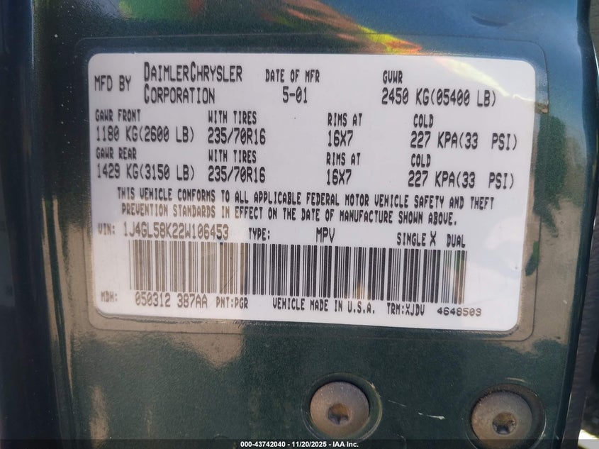 1J4GL58K22W106453 2002 JEEP LIBERTY (NORTH AMERICA) photo no. 9