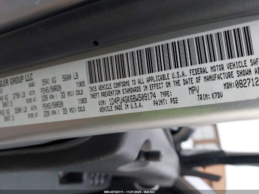 2011 Dodge Nitro Heat VIN: 1D4PU4GK6BW509174 Lot: 43742111