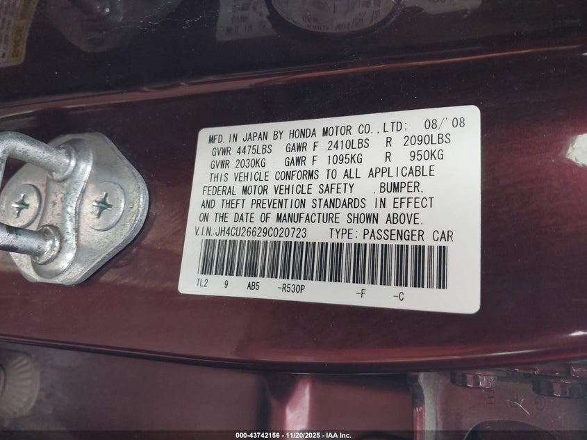 2009 Acura Tsx VIN: JH4CU26629C020723 Lot: 43742156