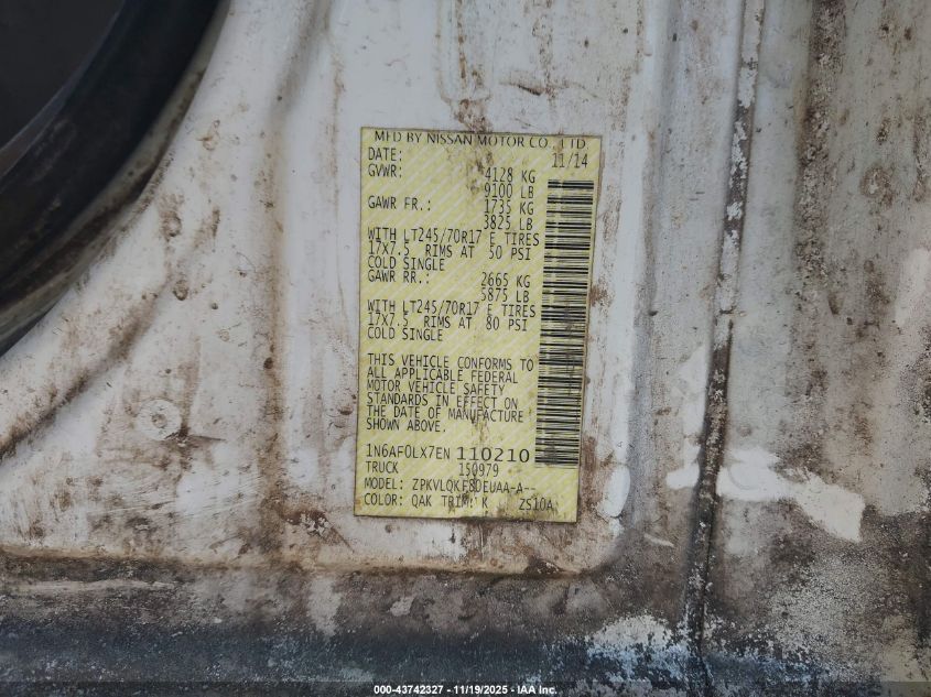 2014 Nissan Nv Cargo Nv2500 Hd S V8 VIN: 1N6AF0LX7EN110210 Lot: 43742327