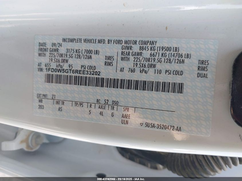 2024 Ford F-550 Chassis Xl VIN: 1FD0W5GT6REE33202 Lot: 43742360
