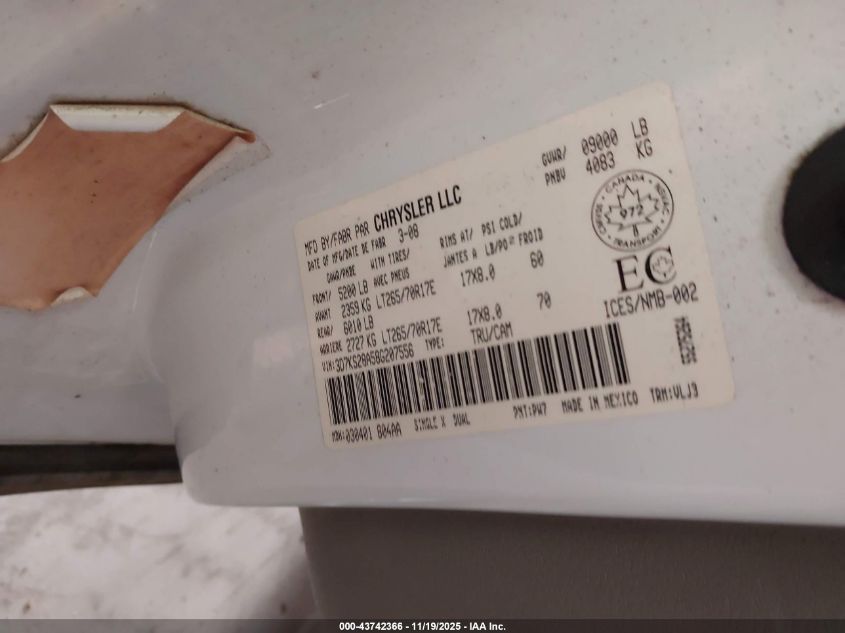 2008 Dodge Ram 2500 Laramie VIN: 3D7KS28A58G207556 Lot: 43742366