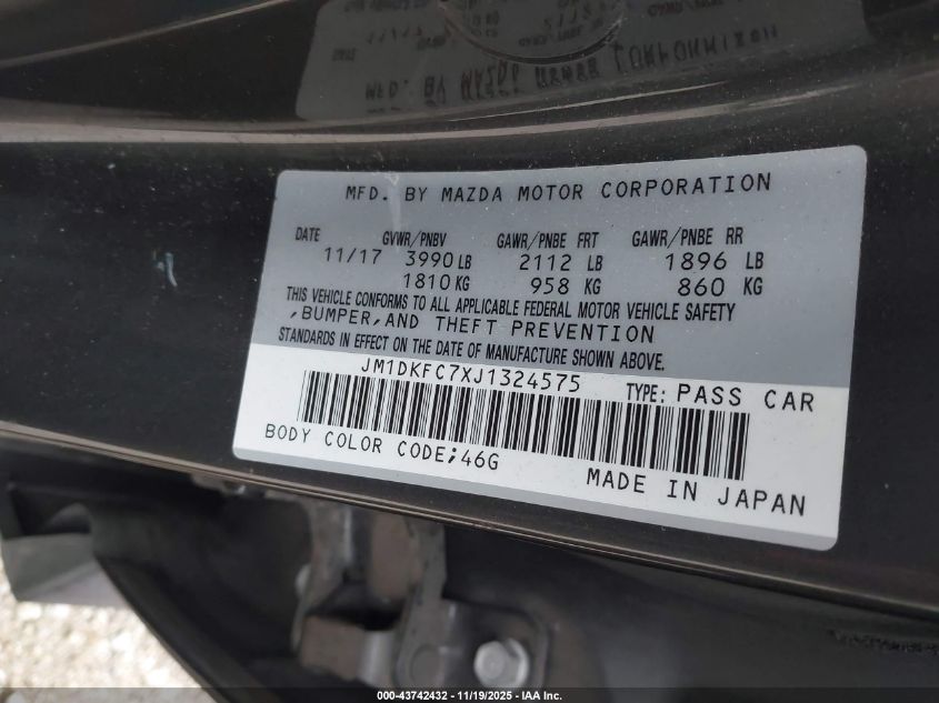 2018 Mazda Cx-3 Touring VIN: JM1DKFC7XJ1324575 Lot: 43742432