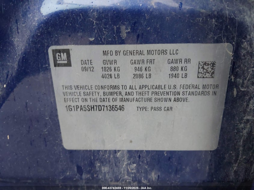 1G1PA5SH7D7136546 2013 CHEVROLET CRUZE photo no. 9
