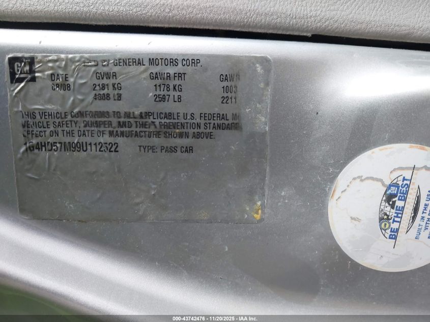 2009 Buick Lucerne Cxl Special Edition VIN: 1G4HD57M99U112522 Lot: 43742476