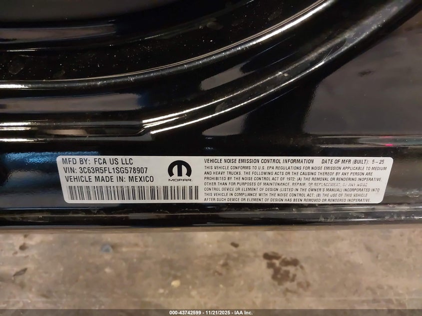 2025 Ram 2500 Laramie 4X4 6'4 Box VIN: 3C63R5FL1SG578907 Lot: 43742599
