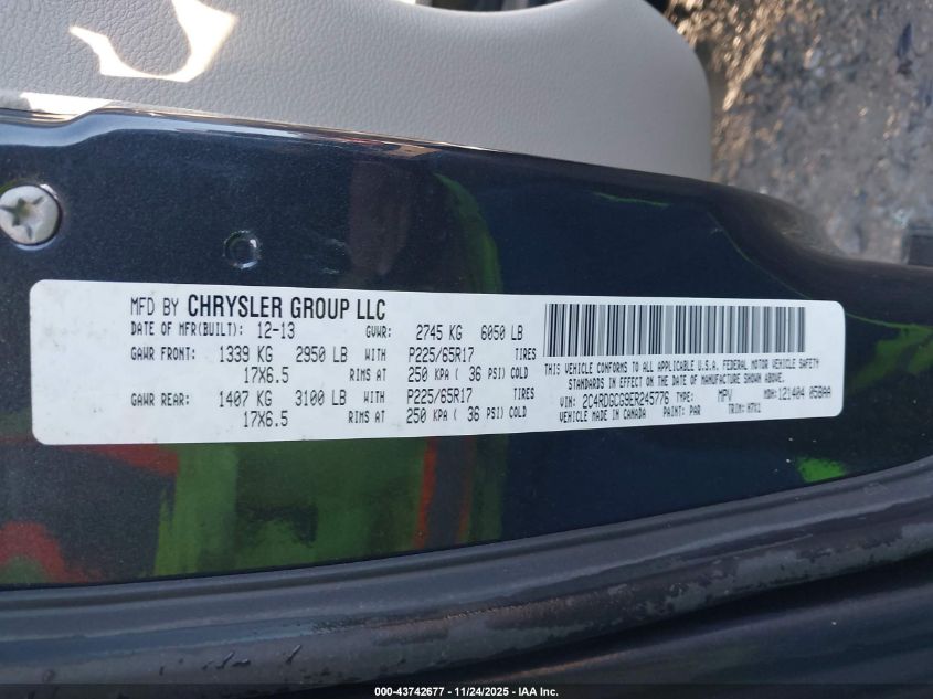 2014 Dodge Grand Caravan Sxt VIN: 2C4RDGCG9ER245776 Lot: 43742677