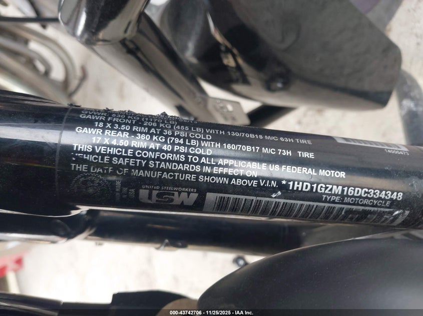2013 Harley-Davidson Fld Switchback VIN: 1HD1GZM16DC334348 Lot: 43742706