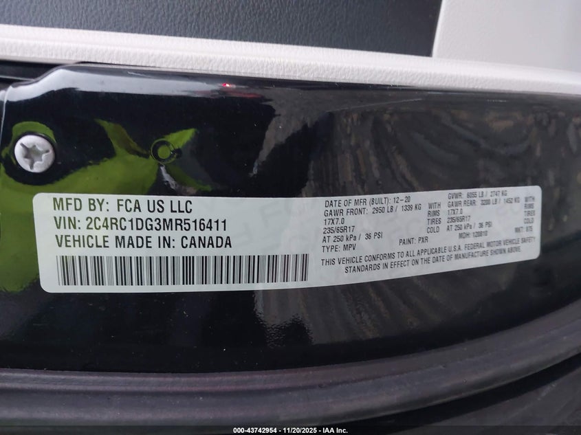 2021 Chrysler Voyager Lxi VIN: 2C4RC1DG3MR516411 Lot: 43742954