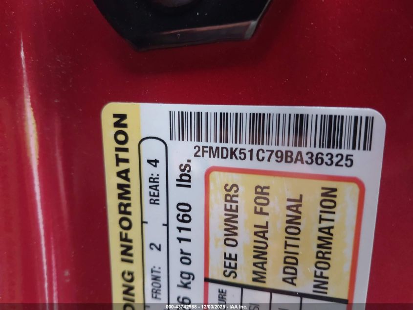 2009 Ford Flex Se VIN: 2FMDK51C79BA36325 Lot: 43742988