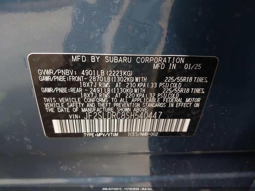 JF2SLDRC8SH540447 2025 SUBARU FORESTER photo no. 9