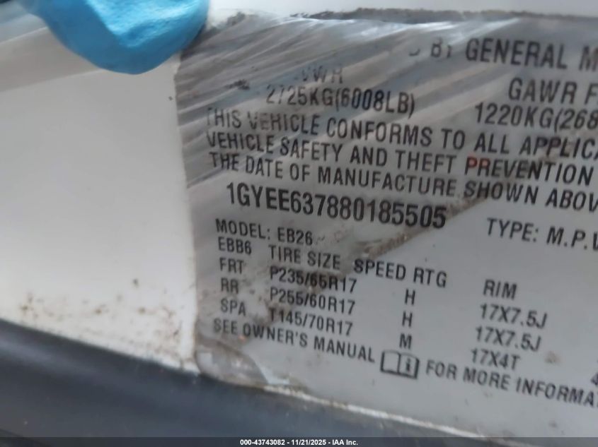 2008 Cadillac Srx V6 VIN: 1GYEE637880185505 Lot: 43743082