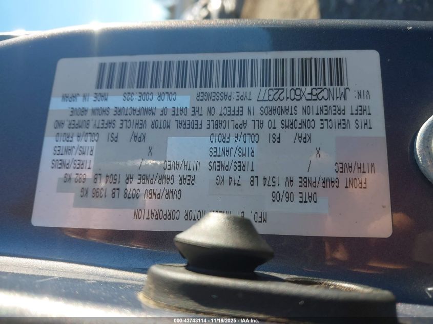 2006 Mazda Mx-5 Grand Touring VIN: JM1NC25FX60122377 Lot: 43743114