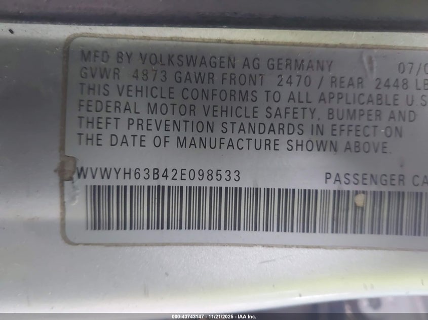 WVWYH63B42E098533 2002 VOLKSWAGEN PASSAT photo no. 9