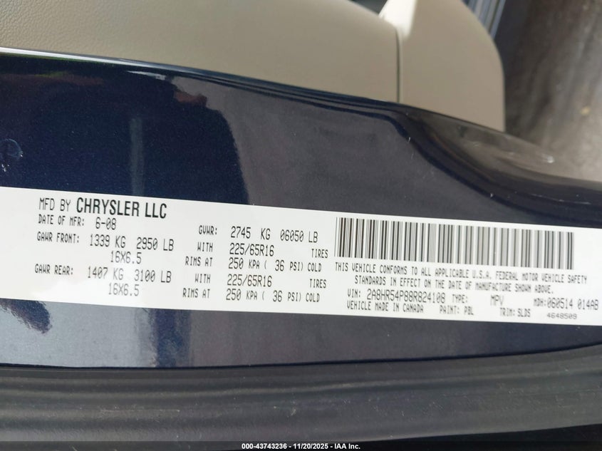2A8HR54P88R824108 2008 CHRYSLER TOWN & COUNTRY photo no. 9