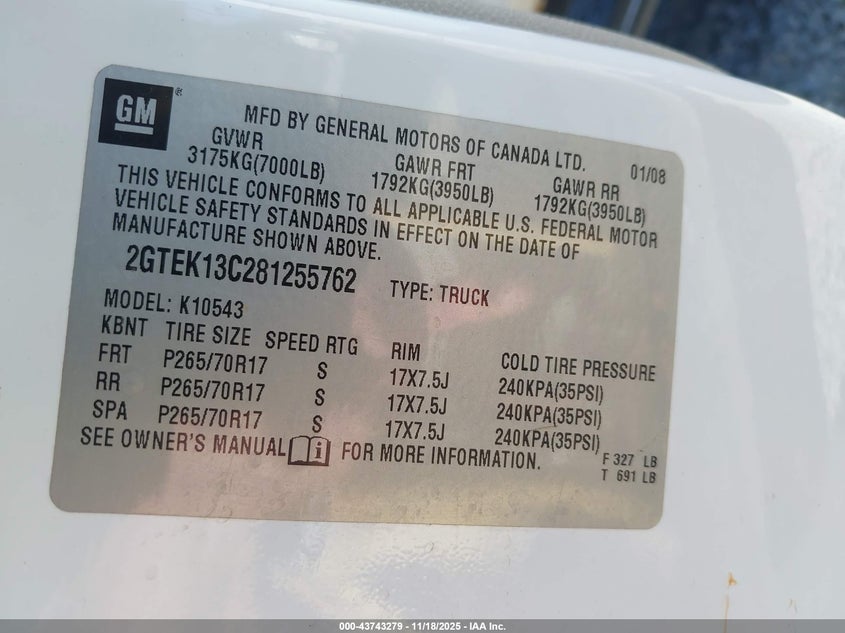2GTEK13C281255762 2008 GMC SIERRA photo no. 9