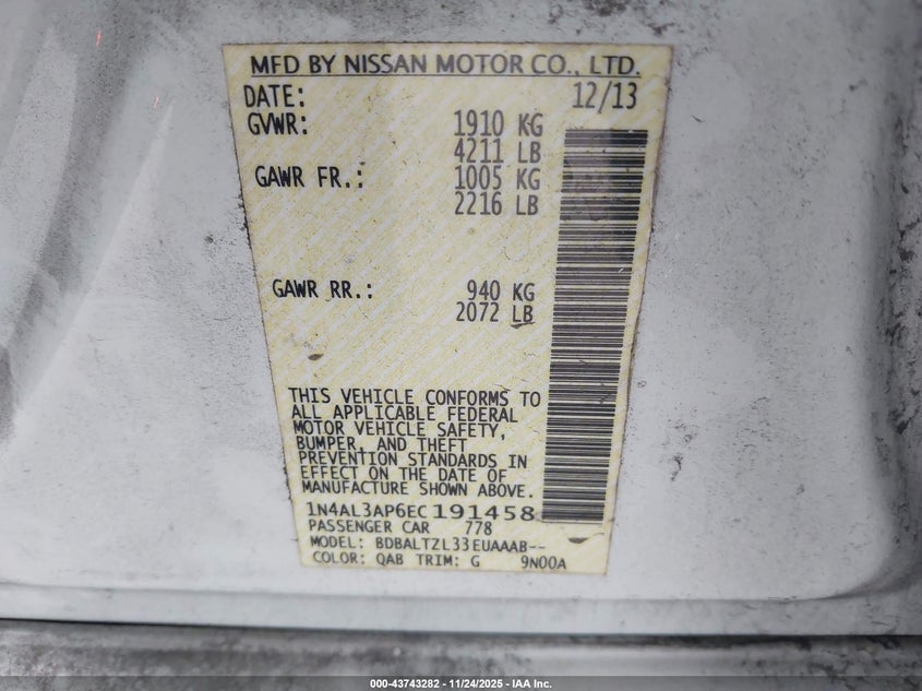 1N4AL3AP6EC191458 2014 NISSAN ALTIMA photo no. 9