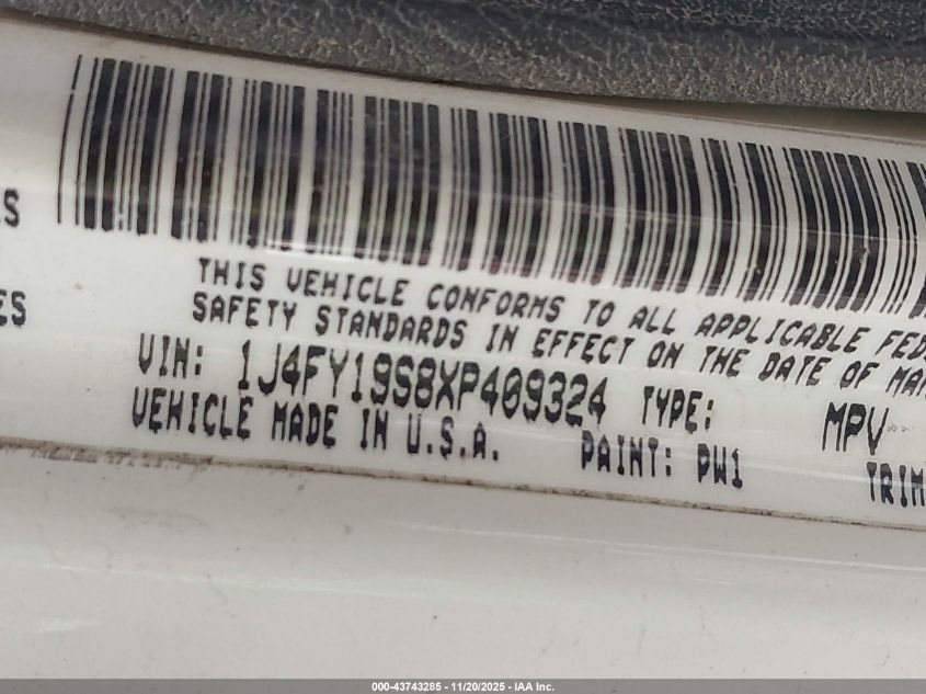 1999 Jeep Wrangler Sport VIN: 1J4FY19S8XP409324 Lot: 43743285