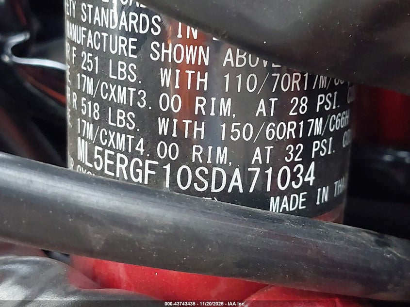 2025 Kawasaki Er500 VIN: ML5ERGF10SDA71034 Lot: 43743435