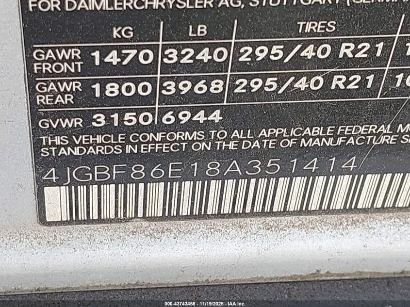 2008 Mercedes-Benz Gl 550 4Matic VIN: 4JGBF86E18A351414 Lot: 43743458