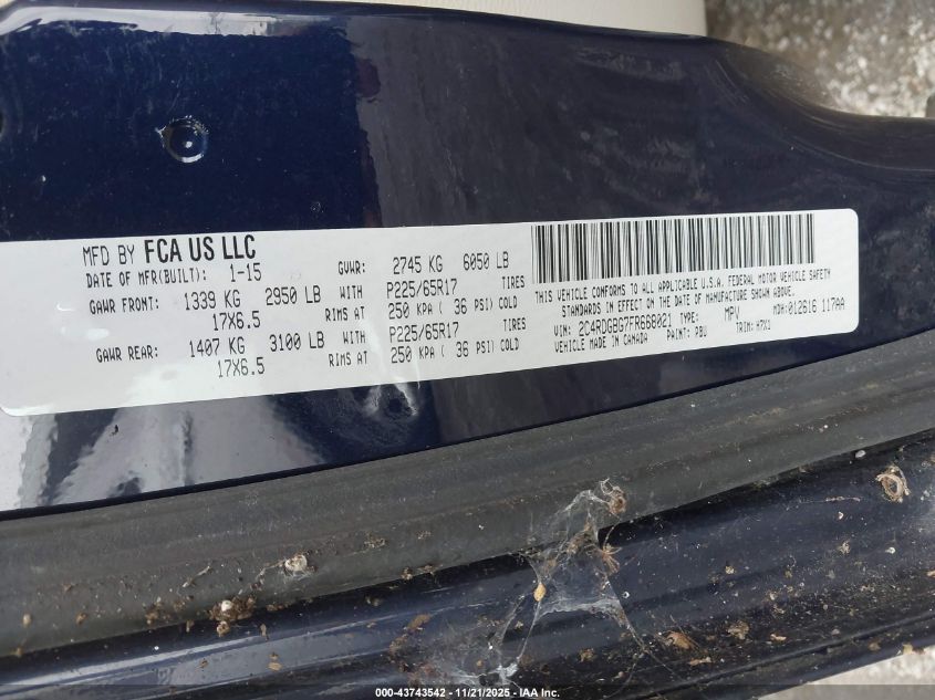 2015 Dodge Grand Caravan Se VIN: 2C4RDGBG7FR668021 Lot: 43743542