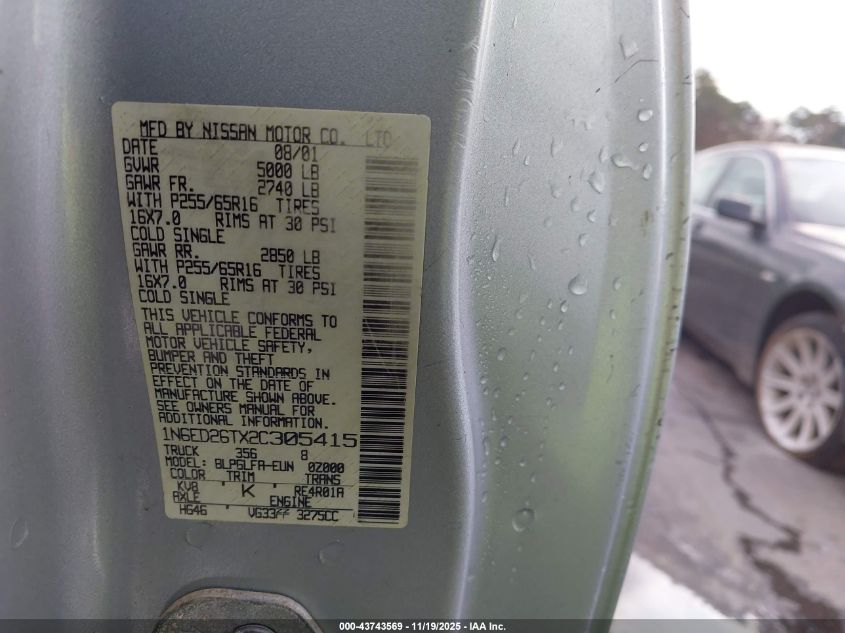 2002 Nissan Frontier Desert Runner Se-V6 VIN: 1N6ED26TX2C305415 Lot: 43743569