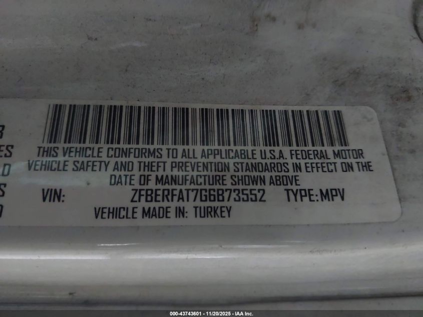 2016 Ram Promaster City Tradesman VIN: ZFBERFAT7G6B73552 Lot: 43743601