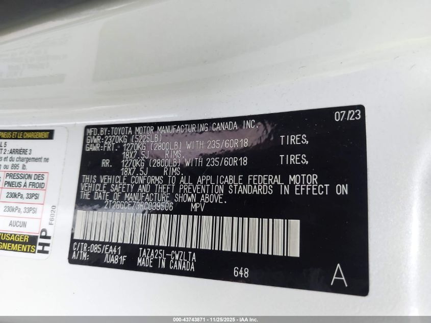 2024 Lexus Nx 350 Premium VIN: 2T2GGCEZ3RC039506 Lot: 43743871