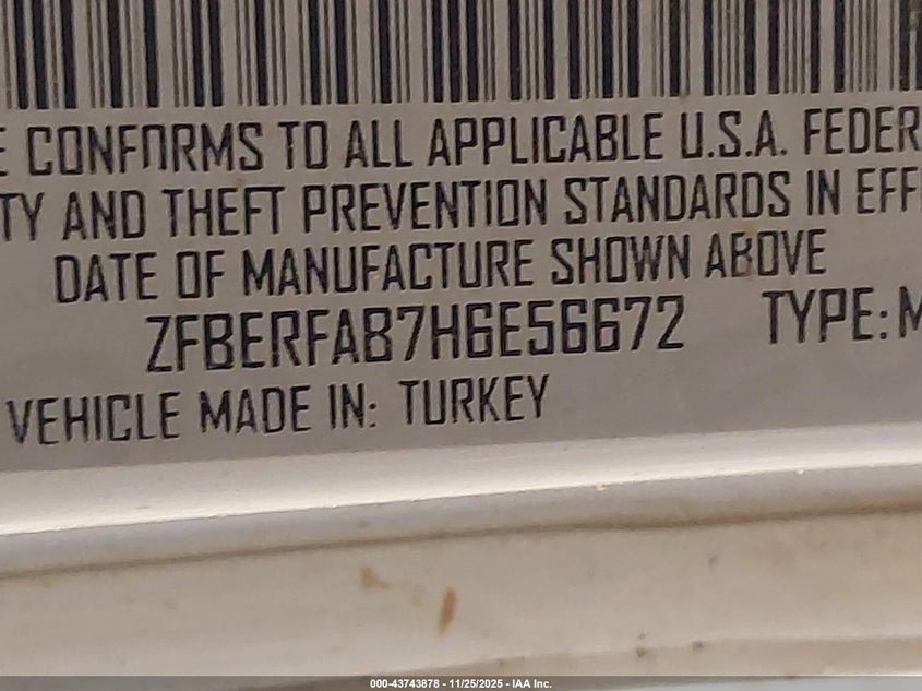 2017 Ram Promaster City Tradesman VIN: ZFBERFAB7H6E56672 Lot: 43743878