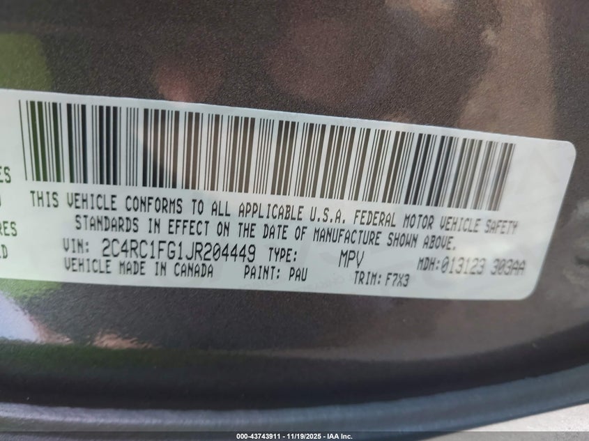 2018 Chrysler Pacifica Touring Plus VIN: 2C4RC1FG1JR204449 Lot: 43743911