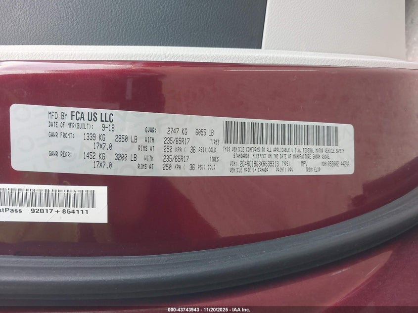 2019 Chrysler Pacifica Touring L VIN: 2C4RC1BG8KR539313 Lot: 43743943