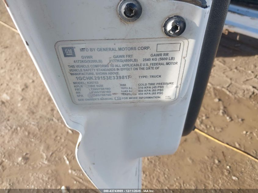 2003 Chevrolet Silverado 2500Hd Ls/Lt VIN: 1GCHK29153E339817 Lot: 43743989