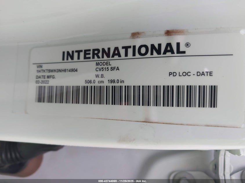 2022 International Cv VIN: 1HTKTSWK0NH614904 Lot: 43744069