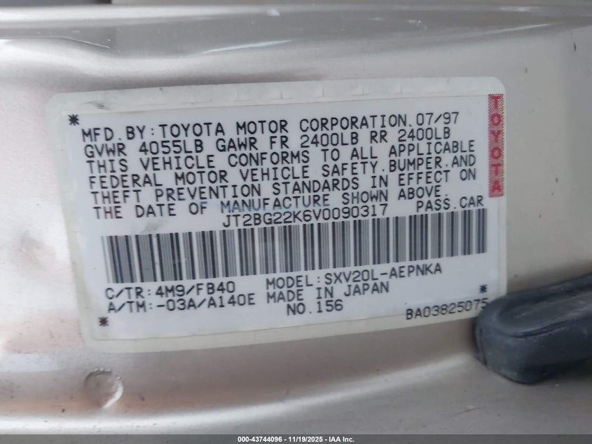 JT2BG22K6V0090317 1997 TOYOTA CAMRY photo no. 9
