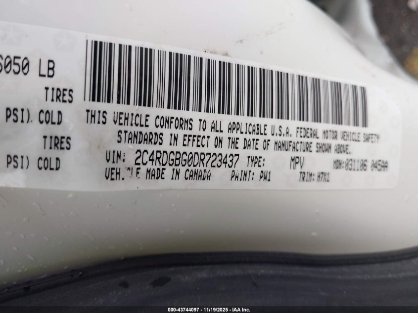 2013 Dodge Grand Caravan Se VIN: 2C4RDGBG0DR723437 Lot: 43744097