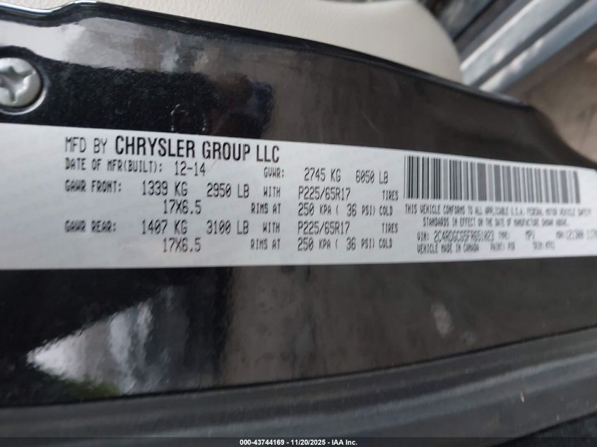 2015 Dodge Grand Caravan Sxt VIN: 2C4RDGCG5FR651023 Lot: 43744169