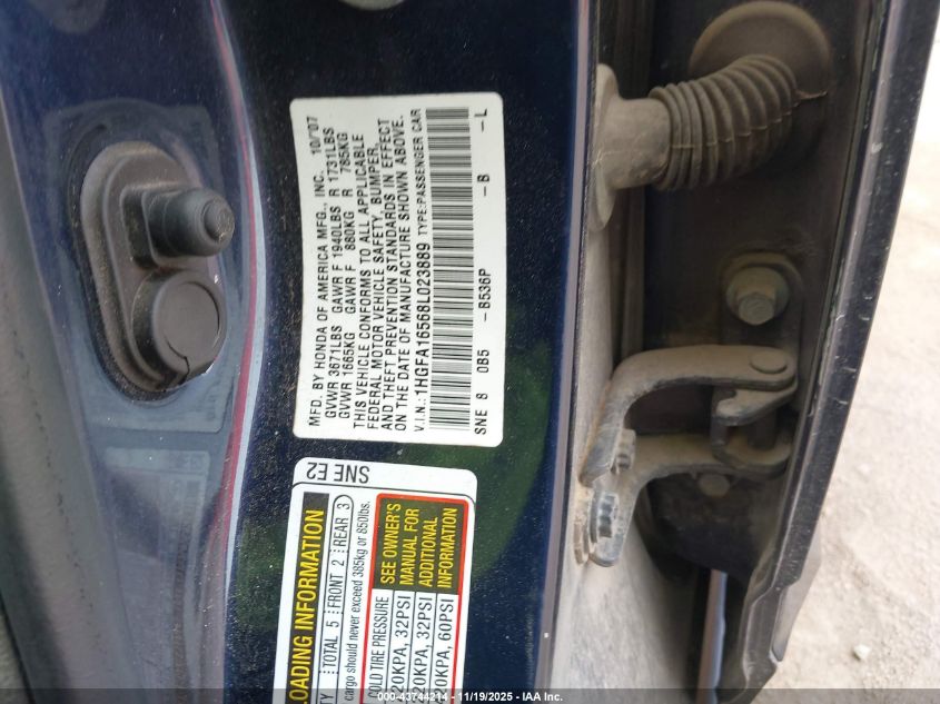 2008 Honda Civic Lx VIN: 1HGFA16568L023889 Lot: 43744214