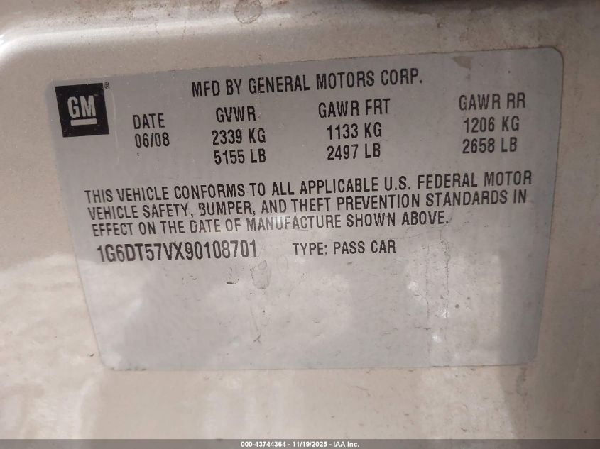 2009 Cadillac Cts Standard VIN: 1G6DT57VX90108701 Lot: 43744364